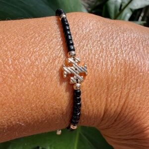 Tory Burch Black Beaded Slider Bracelet w/gold accents - NEW
